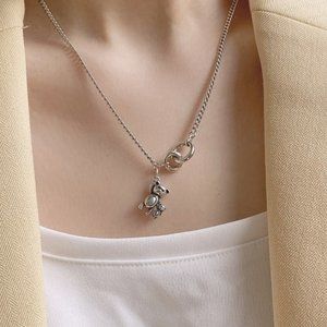 NEW Silver Vintage Double Circle Little Bear Necklace